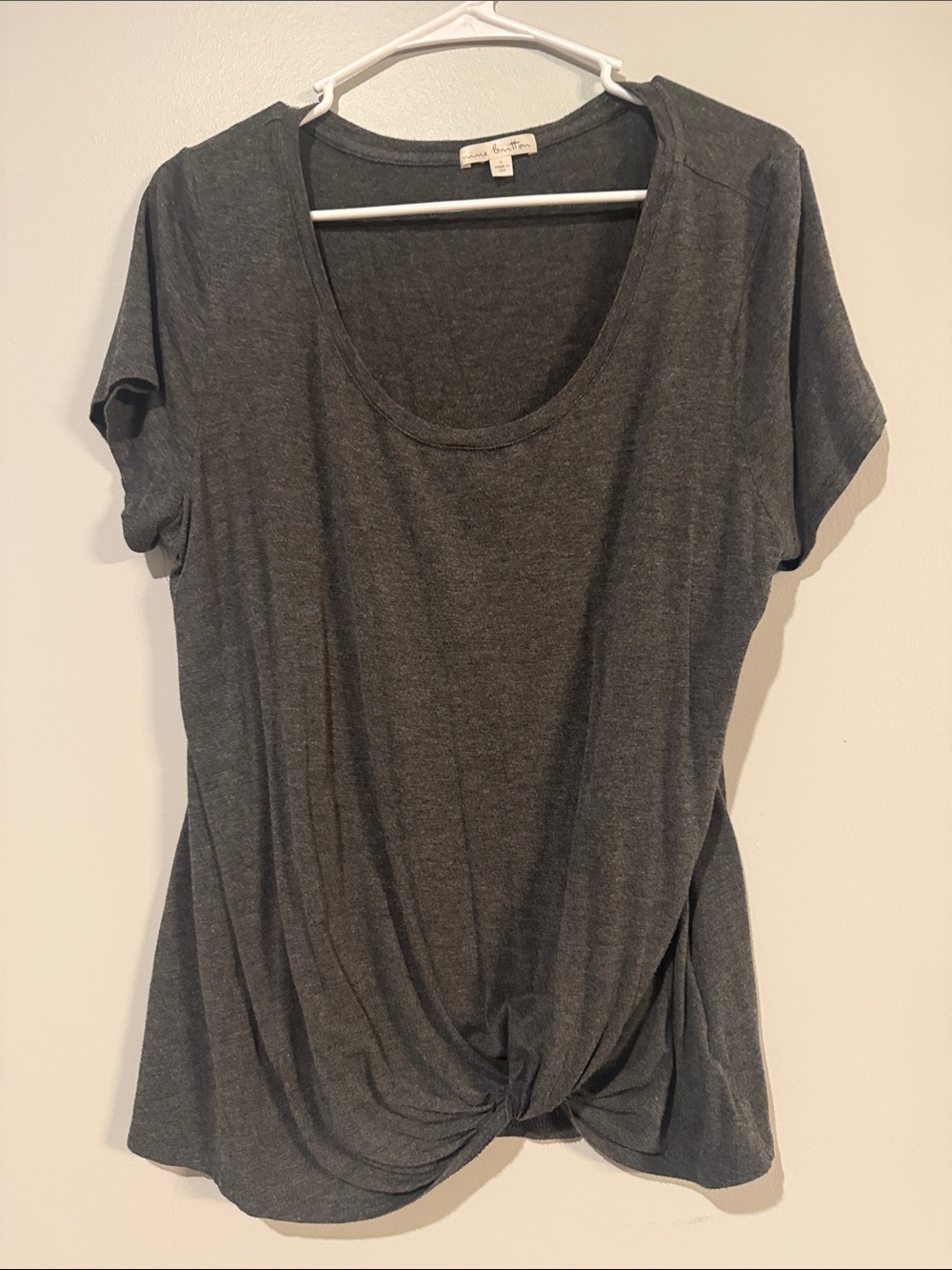 nine britton Charcoal Gray Knot-Front Short Sleeve Tee